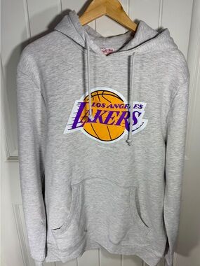Mitchell & Ness Gray Lakers Pullover Hoodie with Purple & Gold Logo